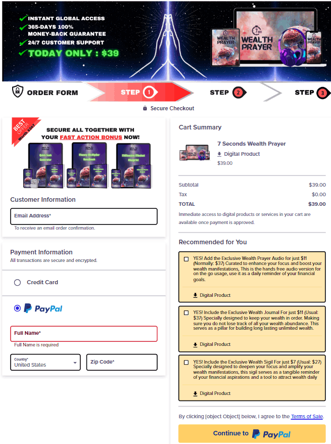 The 7-Second Wealth Prayer Checkout Page
